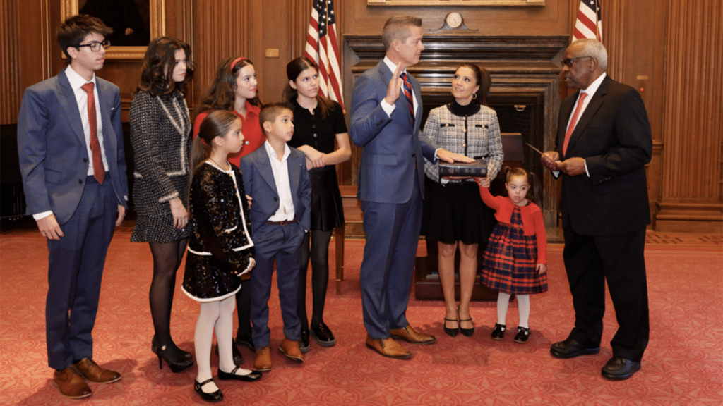 USDOT Secretary Sean Duffy was administered the oath of office by U.S. Supreme Court Justice Clarence Thomas at the U.S. Supreme Court and was joined by his family. (USDOT Photograph)